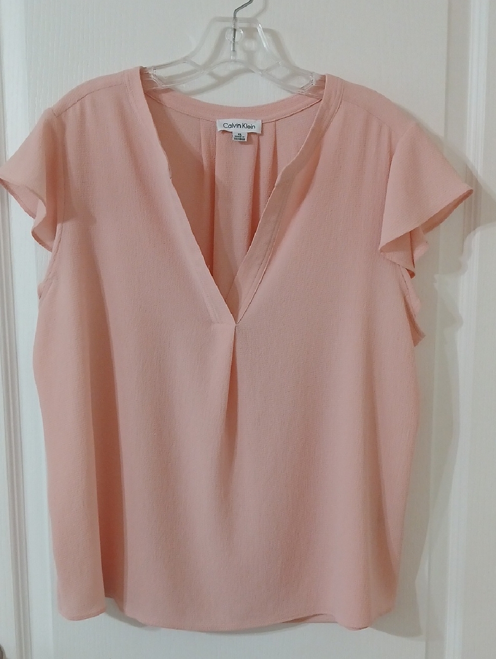 Calvin Klein Pale Pink V-Neck Flutter Sleeve Blouse